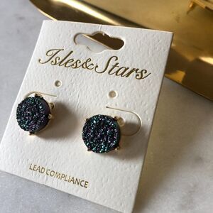 Iridescent Druzy Small & Dainty Stud Earrings, Simulated Cluster Glitter Studs